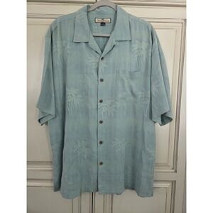 Tommy Bahama Silk‎ Textured Palm Tree Button Up Shirt Large Seafoam Green